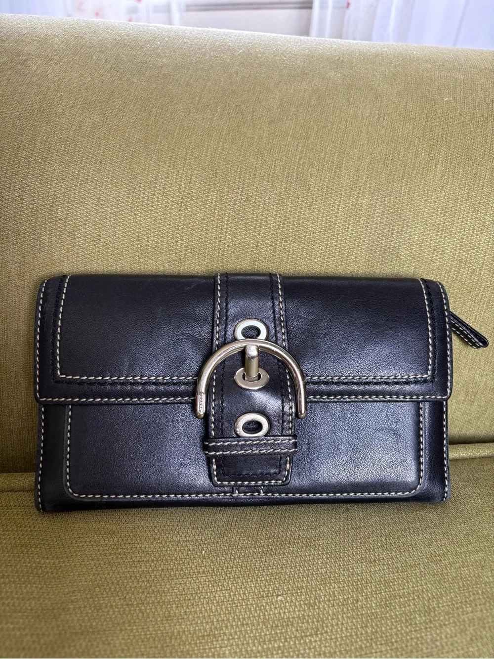 Coach Black Leather Wallet with Silver-Tone Buckle